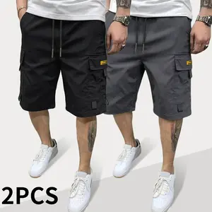 Men's Cargo Pants with Large Pockets & Bold Yellow Leather Logo Patch, Loose Fit Breathable Lightweight Utility Trousers, Casual Outdoor Hiking Pants for Daily Street Style