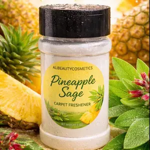AlibeautyCosmetics Pineapple Sage Carpet Freshener with Distinctive D & E Pattern for Aesthetic Seekers 5 oz