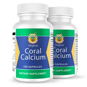 Calcio de Coral Set de 2 frascos con 100 capsulas CADA uno. Reforzado con Vitamina D y Magnesio, Combate Cansancio, Dolor de huesos, insomnio, Calambres, Artritis. 100% Natura
