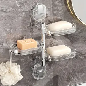 Suction Cup Wall Mounted Soap Holder, No Drill Self-Draining Soap Box, Easy Install Bathroom Soap Rack, Damage-Free Space-Saving Hygienic Organizer
