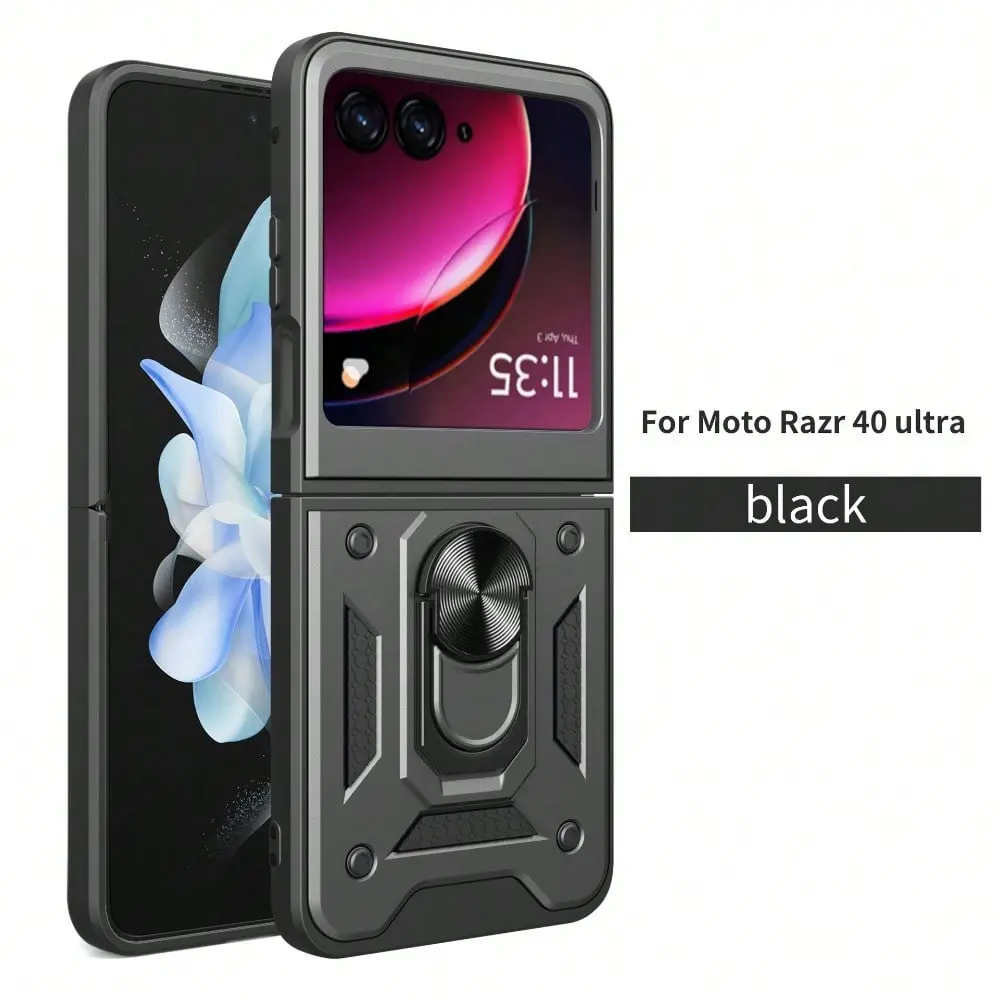 Shunjia Foldable Slide Window Stand Smartphone Case for Folding Samsung Z Flip 3-7 & MOTO Razr 40-60 Ultra, Stylish Armor Design with Trendy Fashion, Premium Texture, Handheld Cellphone Devices Protection