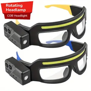 Multi-Functional Outdoor Fishing Glasses with Adjustable Waterproof Flashlight, Touch Sensor LED Headlamp, Rechargeable Type-C Charge, Warning Light, Portable Design