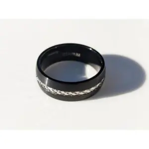 Titanium Black with Silver Steel Cable Band Ring