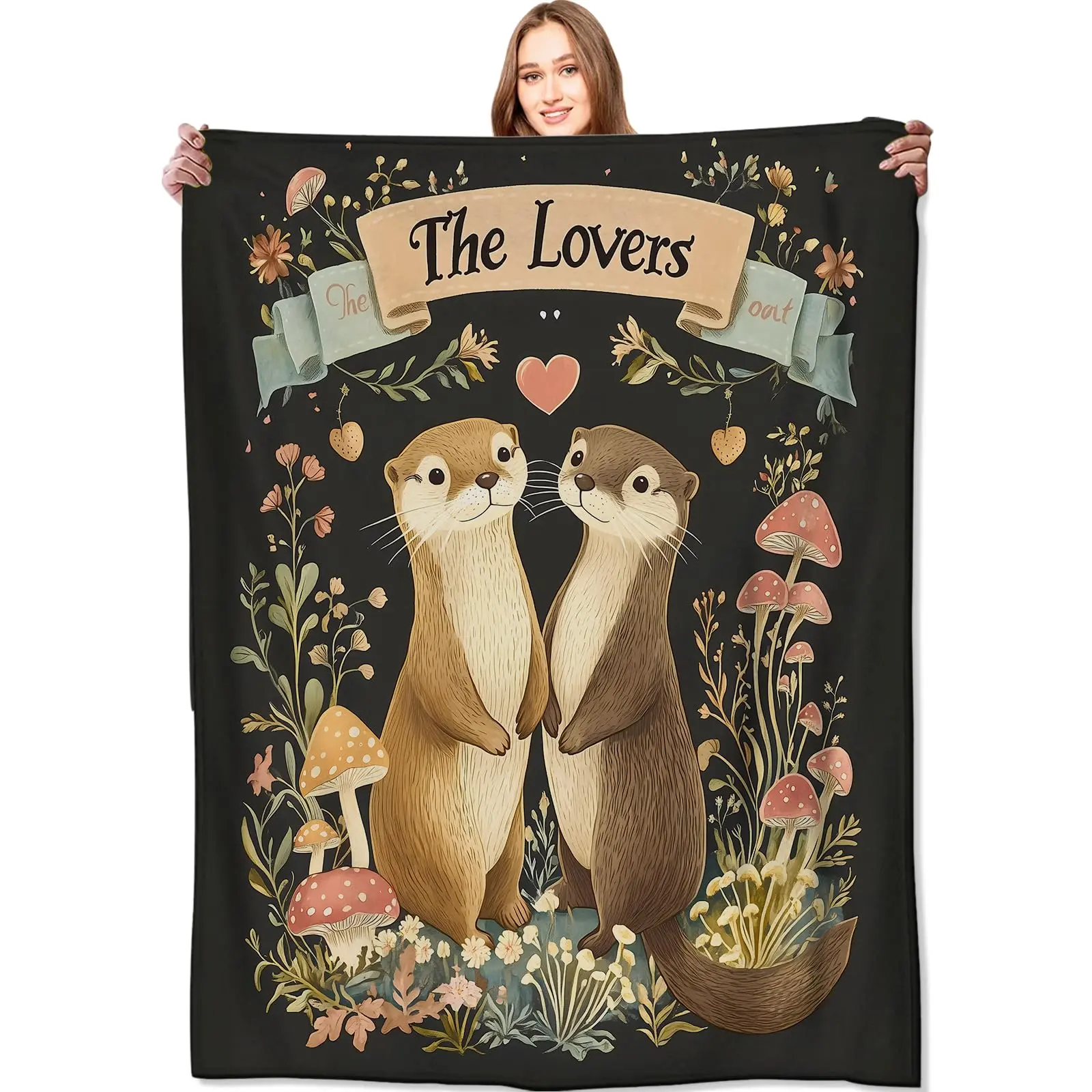 Otter Print Fleece Blanket - Light, Soft, Anti-Pilling, Wrinkle Resistant, Christmas Thanksgiving Gift for Grandparents, 101Cm×76Cm（30X40in）), 32x48in Option, Bedding Throw, Industrial-Style Room Decor