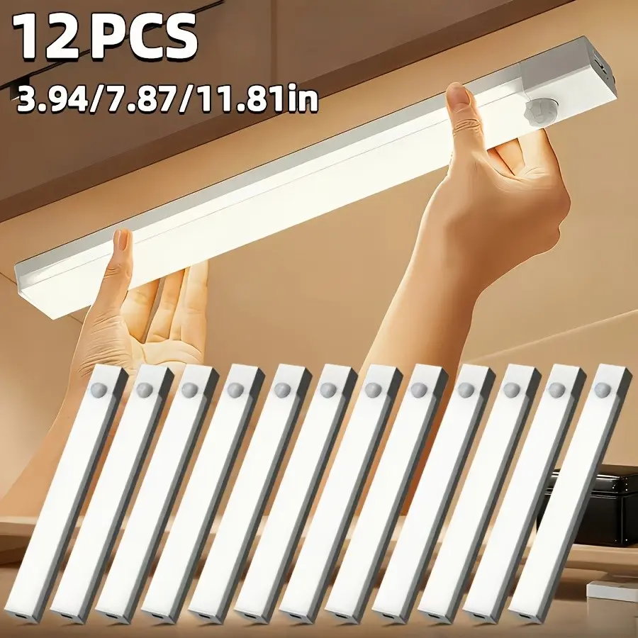 12 LED Motion Sensor Smart Cabinet Light | USB Rechargeable, 3 Adjustable Modes, Wireless Night Light, Suitable for Bedroom, Staircase, Kitchen, Smart Office, Piano Room, And Dance Studio, Headboard Reading Light, Cabinet Light