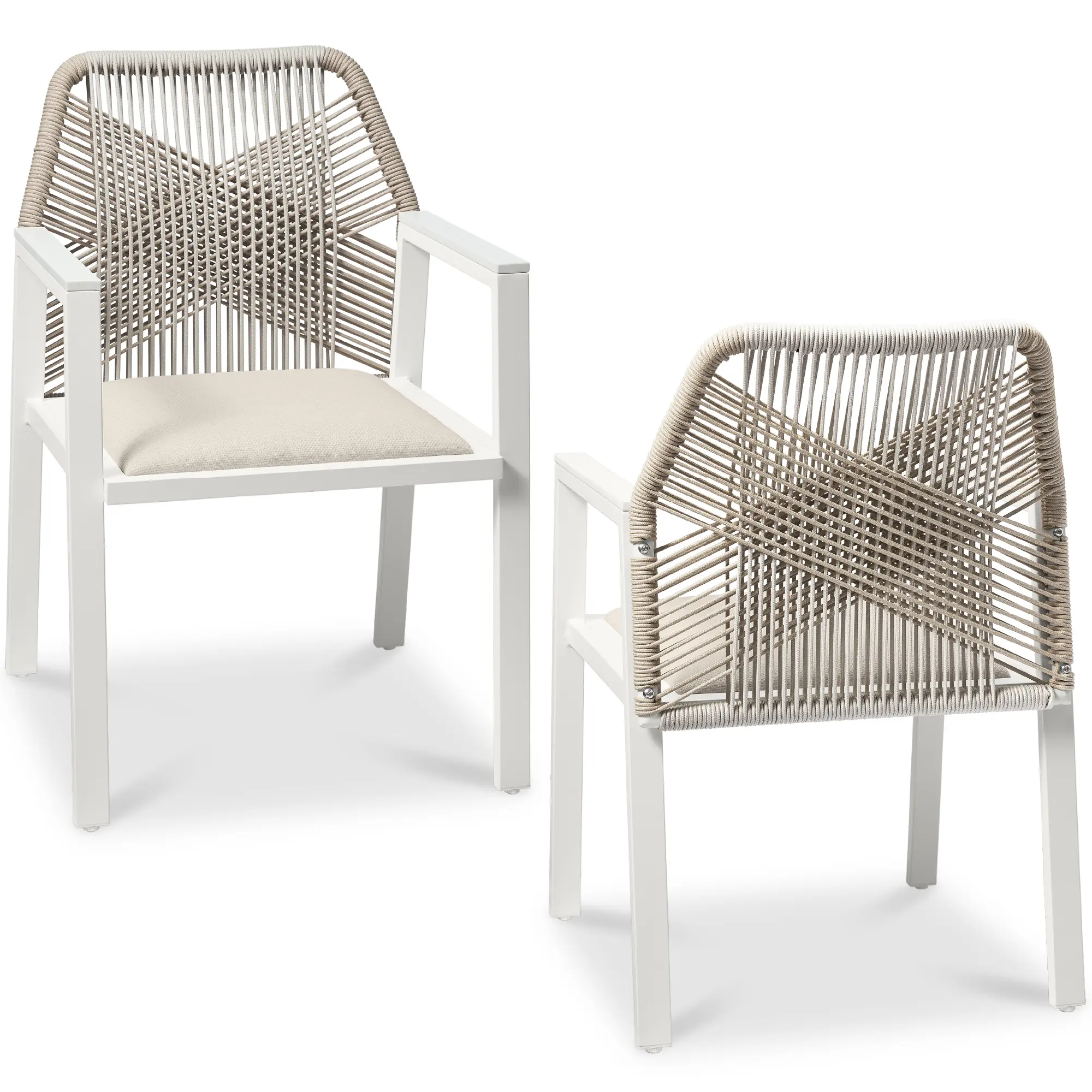 Best Choice Products Set of 2 Indoor/Outdoor Aluminum Woven Rope Dining Chairs w/ Armrests