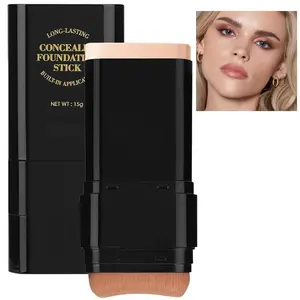 Luminous Dual-Ended Concealer Foundation Stick with Built-in Brushes, Long-Lasting Waterproof Sweatproof One-Swipe Even Flawless Base Clear Radiant Skin Foundation Stick, Mother's Day Gift