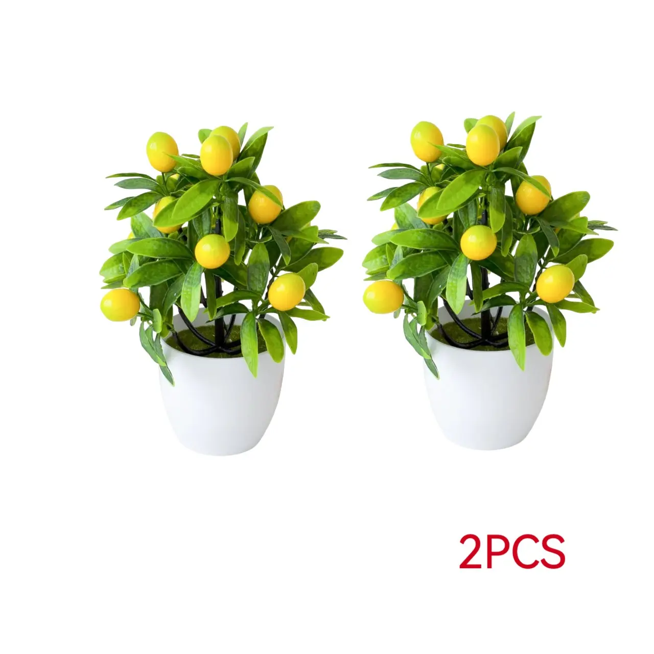 2-Piece Artificial Lemon Plant Set with Plastic Pot, Decorative Home Decor for Desk, Window Shelf, Bookshelf, Kitchen, Spring Summer Fruit Ornament, Artificial Plants