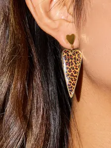 Ladies Earrings Heart Shaped Leopard Print Pendant Earrings Stainless Steel 18k Gold Plated Waterproof Anti Allergy Retro Sexy Wild And Independent Women s Shining And Unique Party Jewelry Stud Earring