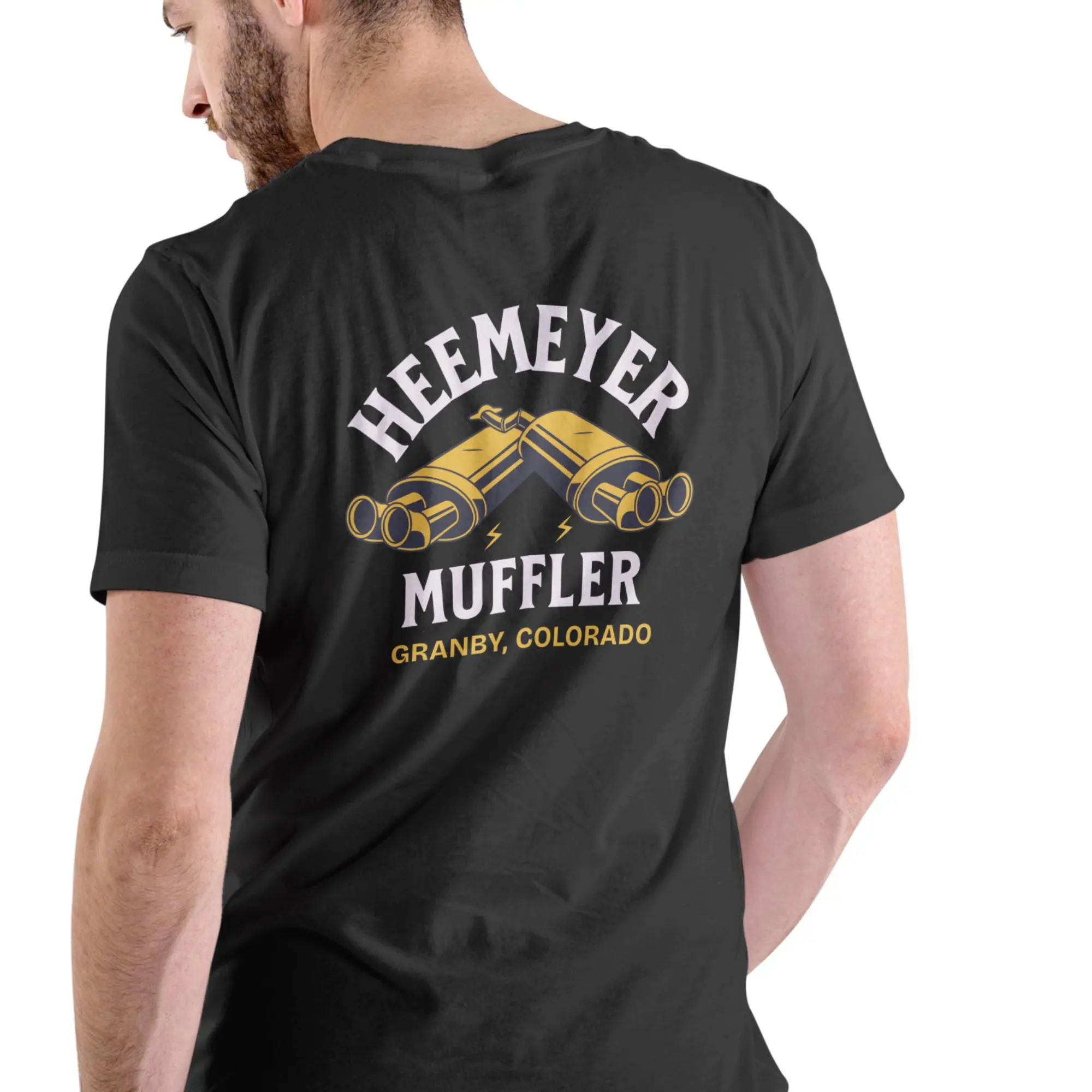 Gildan Men's Short Sleeve Heemeyer Muffler Granby Colorado Graphic T-Shirt, Soft Natural 100% Cotton Crew Neck, Breathable & Hypoallergenic, Fabric, Round Neck