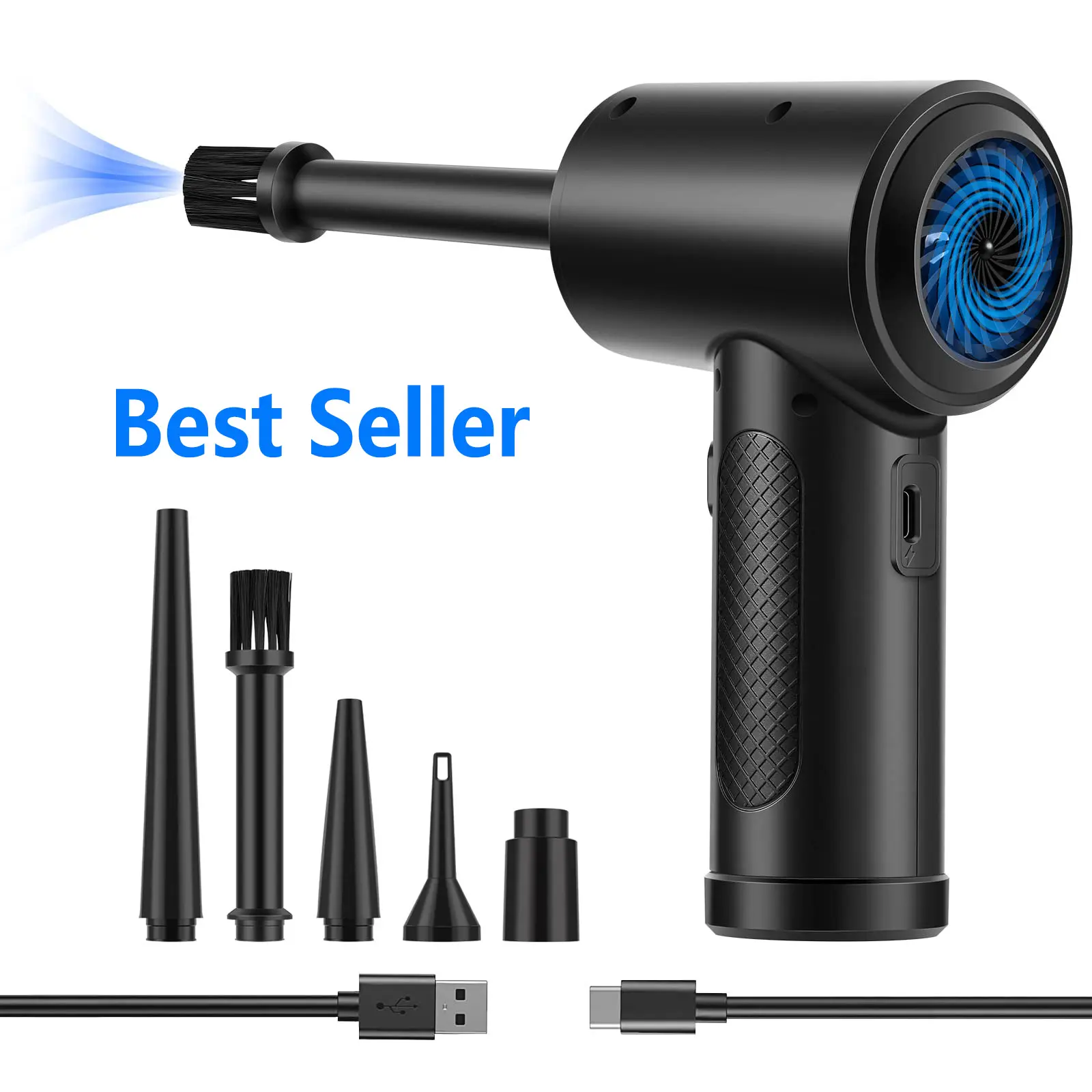 Compressed Air Dust Collector - High-speed Powerful Turbine Fan, 3 Speed Settings, Cordless Rechargeable Air Blower, Strong Blower, Multi-function Portable Camping Fan for Computer, Keyboard, Outdoor, Homes And Car Cleaning