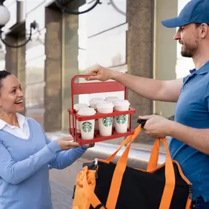 Portable Foldable Reusable Drink Tray with Handle, Plastic Cup Holder, Car Beverage Stand, Grubhub Doordash Accessories