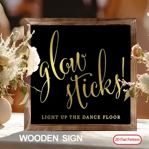 (2D Flat)  1PC 8 x 8 Inches Romantic Wedding Wooden Sign Glow Sticks Light Up Dance Floor Memorial Table Sign for Wedding Bridal Shower Party Decor, Loving Memory for Ceremony and Reception