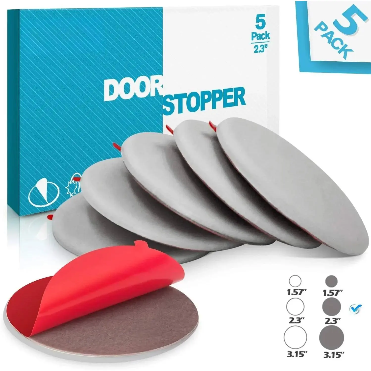 Door Stopper Wall Protector (5Pack) 2.3" Rubber Door Handle Bumper, Wall Protectors with Premium Self Adhesive Sticker for Protecting Walls (Gray)