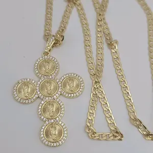 SAINT JUDE religious cross gold-plated with stone's  Cuban link chain beautiful style 24"inches the perfect gift for all occasions