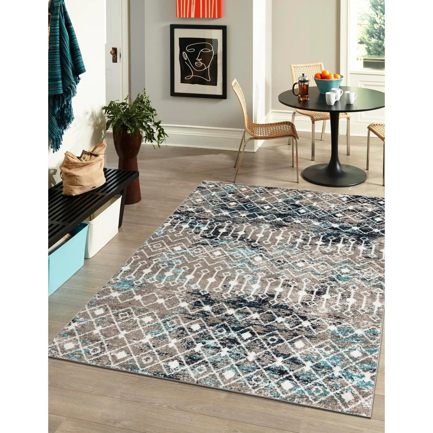Multi Gray Blue Moroccan Trellis Rug Multi Gray Blue Moroccan Trellis Rug