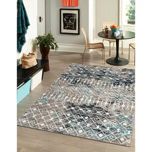 Multi Gray Blue Moroccan Trellis Rug