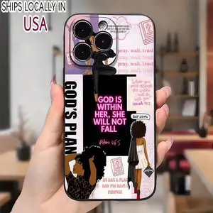 God Within Her Phone case for iPhone 16 Pro Max 15 Plus 14 13 12 11 XR XS E Black Women Pattern Full Body Protection Shockproof Soft Silicone Cover Gifts for Women