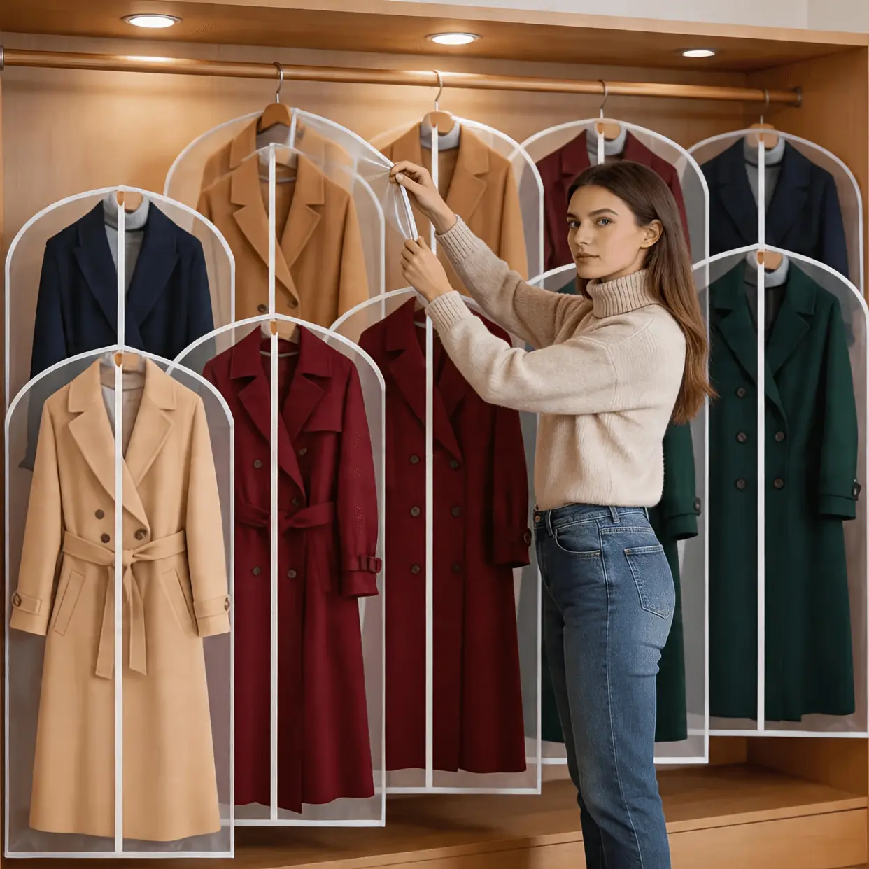 10 pcs Dust-Proof Semi-Transparent Clothing/Garment Bags XXL (23.62*55.11inch/60*140cm) Full-Zip Suit Covers for Wardrobe Storage and Travel, Commonly Used for Long Skirts, Dresses, Etc.
