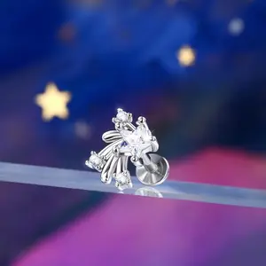 Oufer 16G Clear Star CZ Light Beams Helix Stud