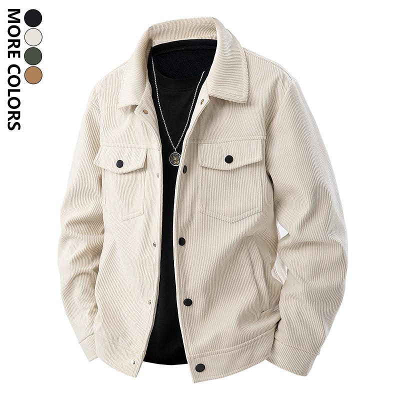 Men's corduroy work jacket, men's solid color long-sleeve jacket, multi-pocket flap design, casual long-sleeve button collar, suitable for autumn and winter outdoor wear, regular fit for everyday casual wear