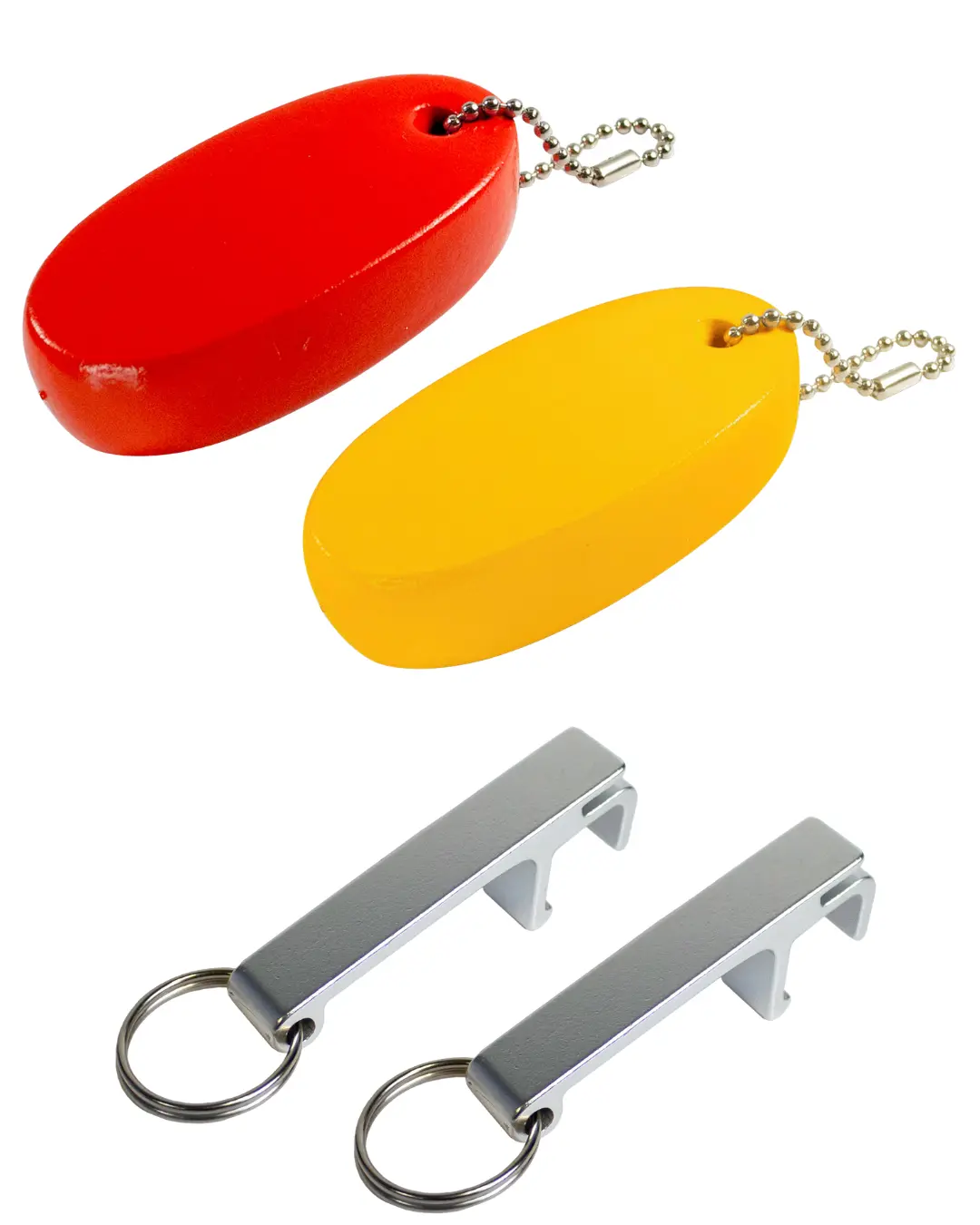 Boating Starter Keychain Bottle Opener Set - Red & Yellow Oval Keychains with Silver Metal Openers for Easy Access, Convenience, Utensils, Kitchen