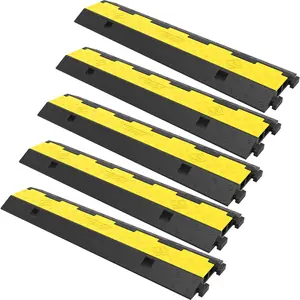【Summervibes】VEVOR Cable Protector Ramp, 5 Packs 2 Channels Speed Bump Hump, Rubber Modular Speed Bump Rated 11000 LBS Load Capacity, Protective Wire Cord Ramp Driveway Rubber Traffic Speed Bumps Cable Protector