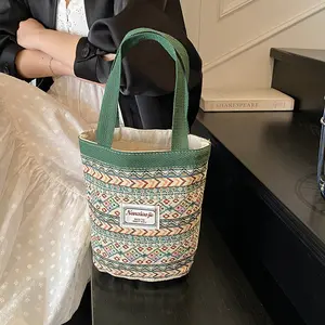 Boho Bucket Tote Bag for Women Trendy Floral Handbag Jacquard Linen Shopper Top Handle Purse Casual Beach Travel Cottagecore Aesthetic Gift