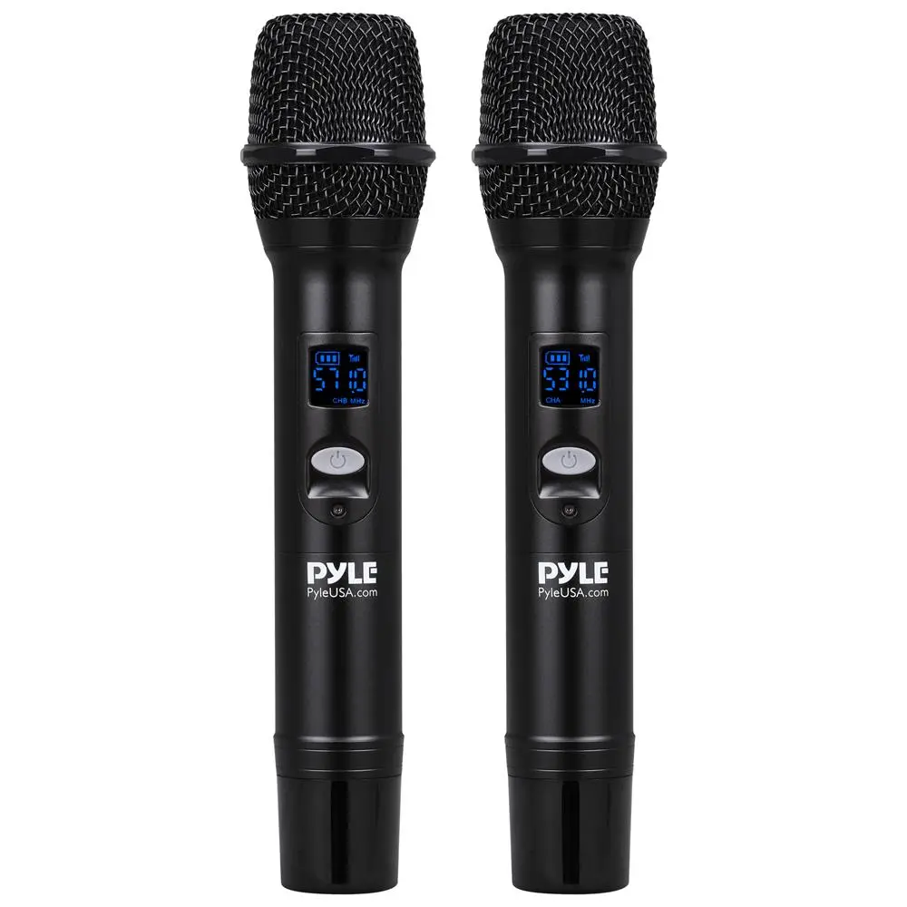 Wireless Microphone System with 2 Handheld Mics - Adjustable, Bluetooth, Karaoke Ready, Plug-and-Play Receiver, Batteries Included, Speech Compatible, House Party Use, Rear Panel 1/4″ Mixed Output, Works with Smartphones & Cord-Free Devices
