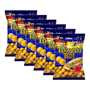 Calbee Takoyaki Ball Flavored Corn Puffs Japanese-Style BBQ Sauce 3.17 oz - 6 Pack