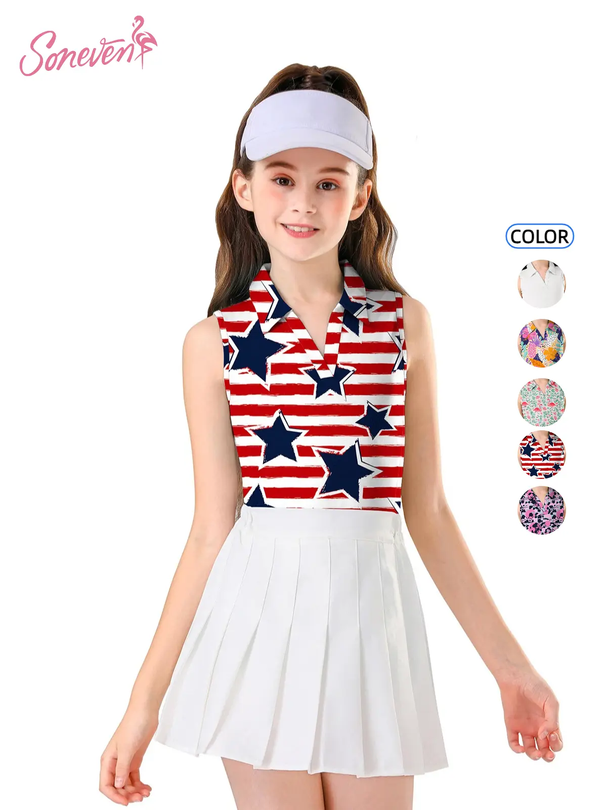 Soneven Girls Sleeveless Polo Shirts Button UP Golf Tennis T-Shirts with Collared Quick Dry Tank Tops for 4-14 Years
