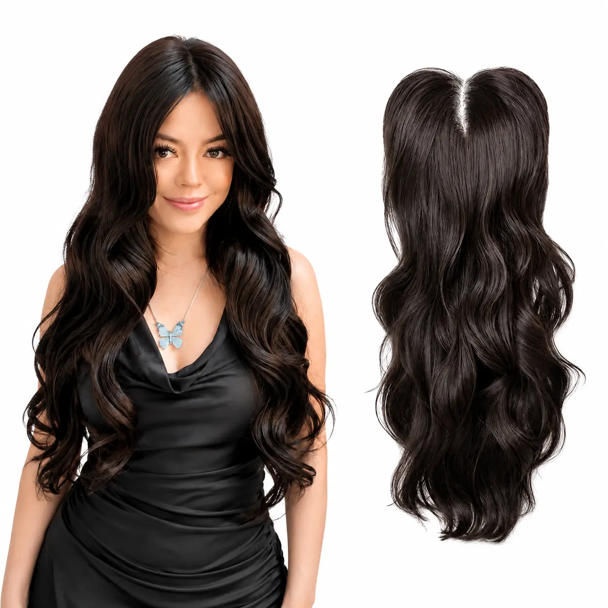 Full Coverage 24 inch Hand Tied Hair Topper Cap-Free Wig No Glue or Wig Cap Needed Natural Hairline Blends Seamlessly with Your Hair Instant Volume&Length No Excess Lace, No Glue, No Hassle More Coverage Than a Topper, Easier Than a Wig