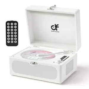 Rechargeable CD Player with Upgraded Speakers Bluetooth in/Out Vintage CD Player White Leather Portable Music Box for Home Decor