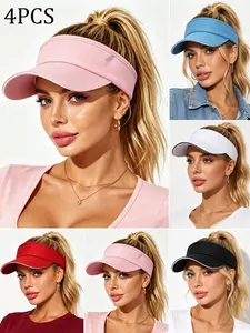 4 Pcs Fashionable &Elegant Women's Summer Outdoor Sports Ponytail Sun Hat, Adjustable Stylish Hat, Foldable&Portable Beach Hat, Suitable For Swimming, Baseball, Tennis, Golf And Other Outdoor Sports, UV Protection