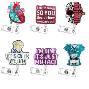 Retractable Badge Reel, Badge Reels Retractable, 6 Counts/set Acrylic ID Holder with Clip for Nurses, Doctors, Students and Office Staff, Durable and Lightweight Design, ID Card Holder