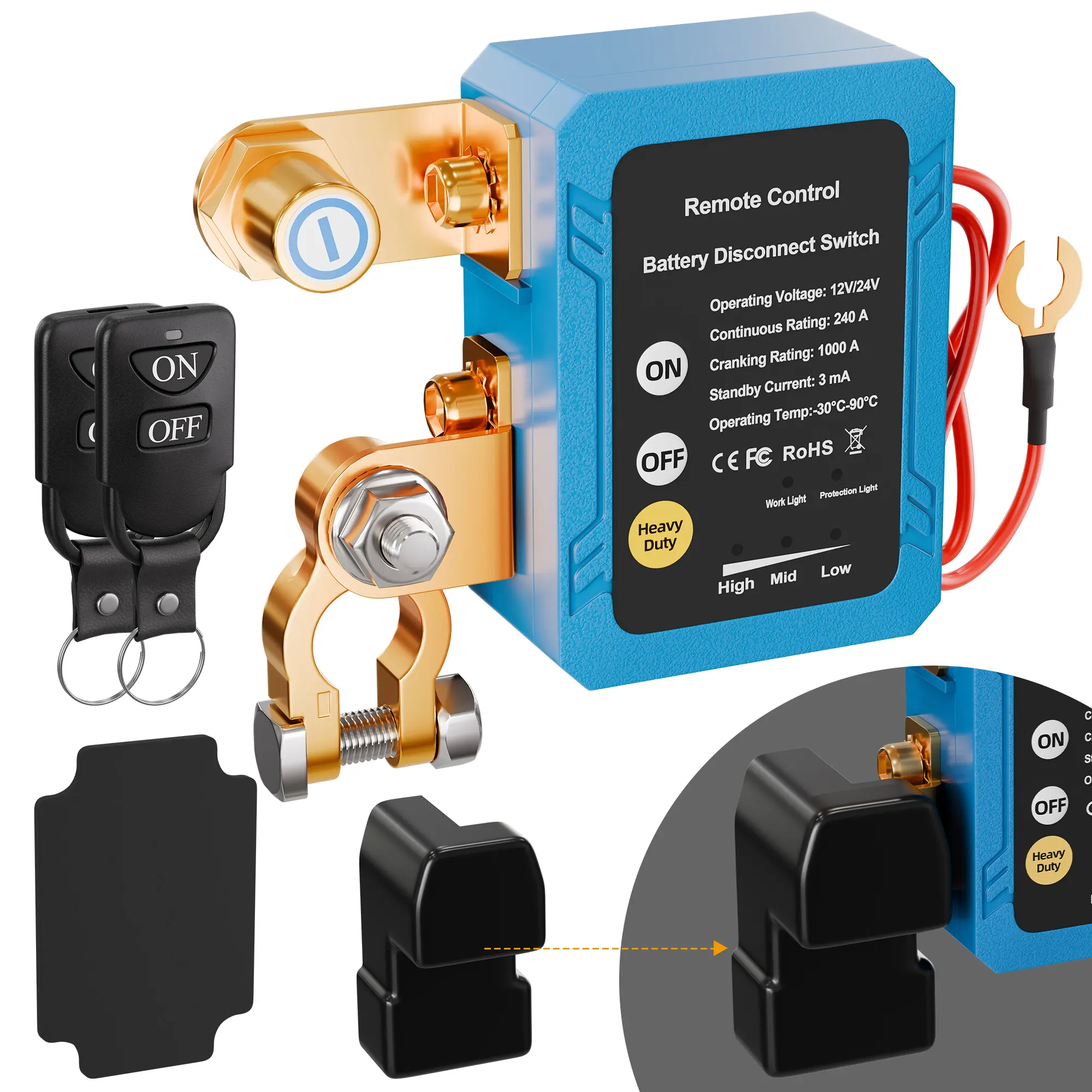 Eunik 12V 240A Wireless Magnetic Switch, Remote Battery Disconnect Switch with Automatic Power Shut Off & Magnetic Latching for Auto Car, Boat Vehicle Smart Auto Replacement Part