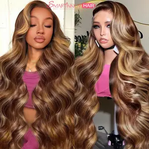 Brown and Coffee Color Human Hair Wig| 150% Density Highlighted Body Wave | 13x4 HD Lace I Party Essential Silky Curly Hair