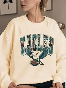 Philadelphia Football Sunday Eagles Team Gift, Inspirational Animal Pattern Women's Gift, Long Sleeve Loose-Fitting Casual Fall Winter Sweatshirts