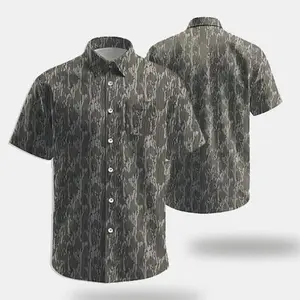 Bottomland Camo Hawaiian Shirt, Vintage Camouflage Button-Up Shirt, Short Sleeve Casual Streetwear, Full Size S-5XL For Men and Women