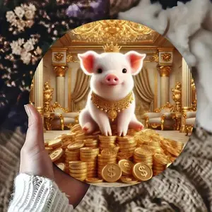 Aluminum Pig Wall Art with Gold Coins and Jewel Accents Durable Waterproof Indoor Decor for Living Room Home