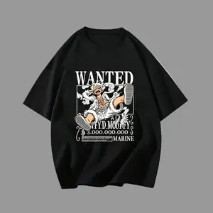 Oversized Anime Pirate Character Graphic T-Shirt, Casual Streetwear Tee