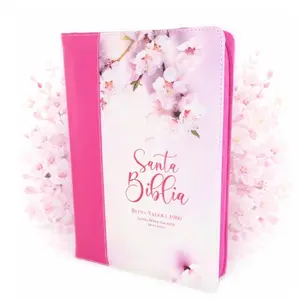 Biblia con Cierre Letra Súper Gigante 19 puntos Mediana RV1960, imit piel duotono rosado floral y fucsia con índice - Mujer Virtuosa