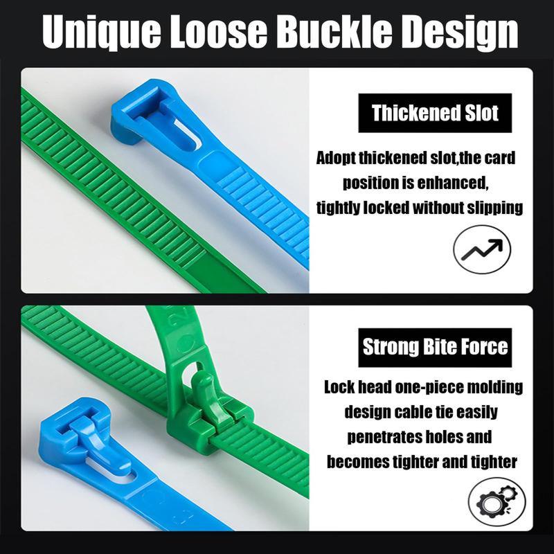 Reusable Zip Ties - 100pcs Removable Colored Plastic Cable Ties, Premium Nylon Self-Locking, 50 Lbs Tensile Strength for Indoor & Outdoor Use.
