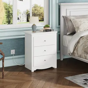 WLIVE Tall Nightstand with Charging Station, Wood Nightstand with 3 Drawers, End Table with 2 USB Ports and 2 AC Outlets, Side Tables Bedroom, Dorm, Bedside Table