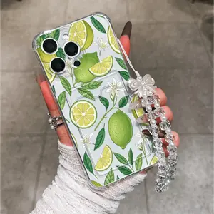 Sweet Lemon Floral Pattern Phone Case with Bow Strap, Valentine's Day Gift, Anti-Drop Thickened Cover for iPhone Models
