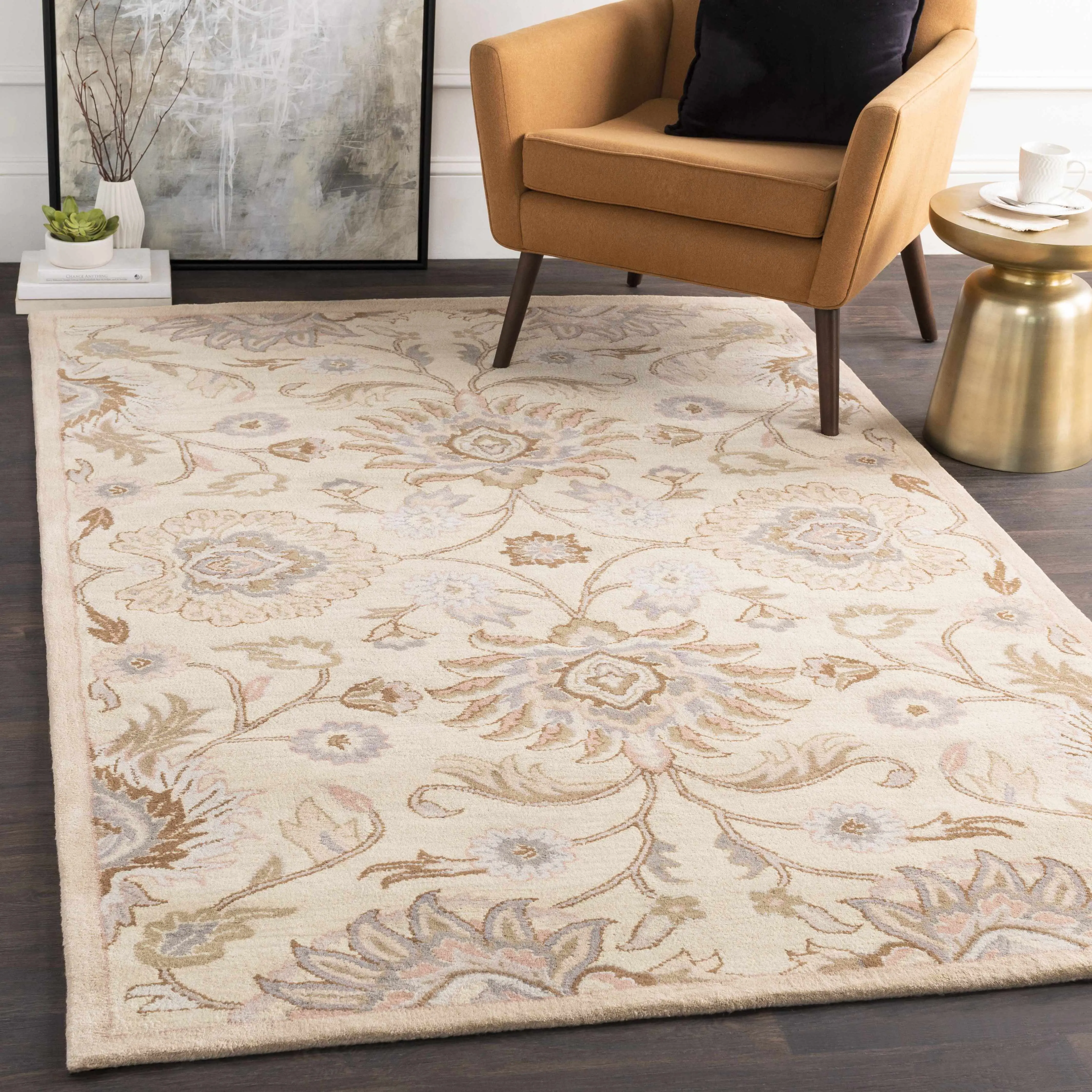 Conesus Hand-Tufted Ivory 1109 Wool Elegant Rug, Indoor Rectangle Home Decorative Rug for Living Rooms
