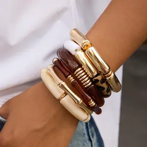 YHTOT Vintage 2pcs Amber Resin Bracelet Set UV Gold Plated Stackable Women's Jewelry Bangle Couple Jewelry Gift