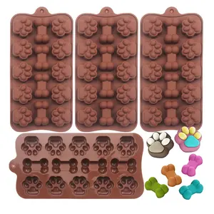 4pcs Chocolate Silicone Molds for Dog Bone and Paw Shapes, Baking & DIY Tools for Cake Decoration, Ice Cube & Soap Making, Reusable Chocolate Mold