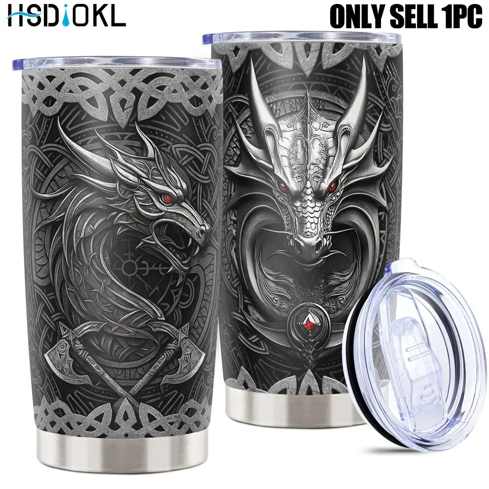 Halloween Gifts 20oz Durable Insulated Stainless Steel Thermal Tumbler with Dragon Design Insulated Travel Drinkware - Keeps Drinks Hot/Cold, Fits Car Cup Holders - Halloween Gifts for Dragon Lovers (Friends, Family, Girlfriend, Brother)