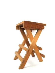 Vintage Wooden Folding Stool - Small Side Table or Plant Stand for Fishing Camp Use